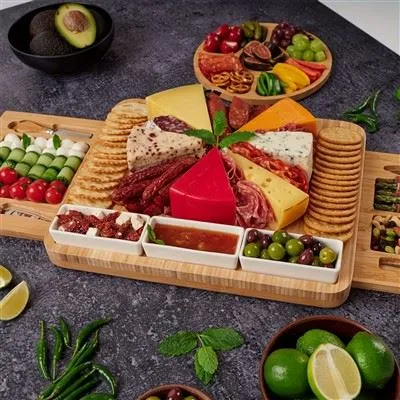 Bamboo Charcuterie Board With Slide-Out Utensil Drawers